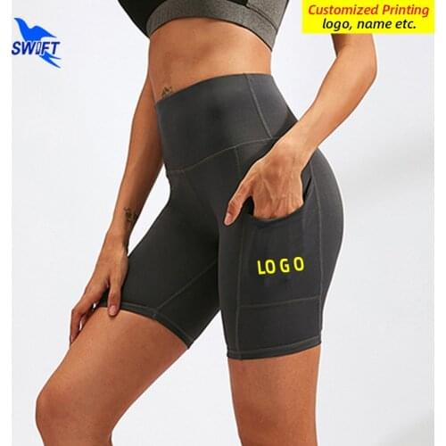 Customize LOGO 2021 Women Sports Shorts with Pocket Quick-dry High Waist Yoga Running Tights Push Up Gym Fitness Short Leggings