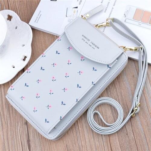 Women Shoulder Straps Shoulder Wallet Flower Print Fashion Leather Bag Mobile Phone Big Card Holders Wallets Handbag Pocket 2021