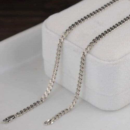 BOCAI new real solid S925 silver jewelry vintage 3MM Thai silver necklace for men and women tank chain flat silver necklace