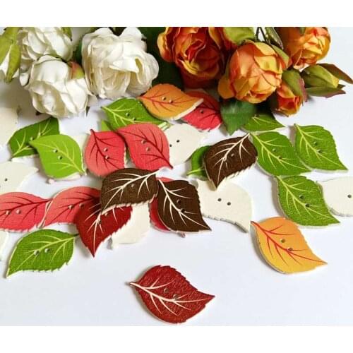 120 Pcs/Pack Mix Colors Leaves Shaped Wooden Buttons Sewing Buttons Scrapbooking for Crafts Accessories