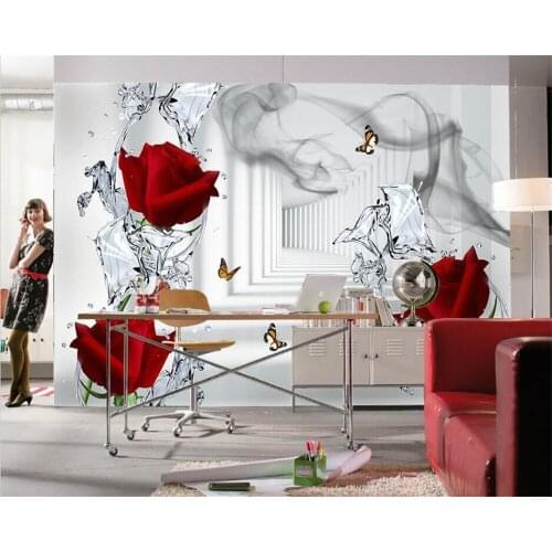Customized wallpaper 3D three-dimensional extended space rose water pattern ink background wall living room restaurant фотообои