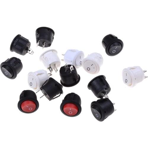 5Pcs ON/OFF Round Rocker Switch 6A 250V On Off Snap in SPST Round Boat Rocker Switch Black White Red Colors