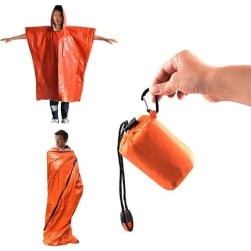 50pcs Rainwear Environmental Rain Coat Hiking Orange Emergency Raincoat Aluminum Film Disposable Poncho Cold Insulation