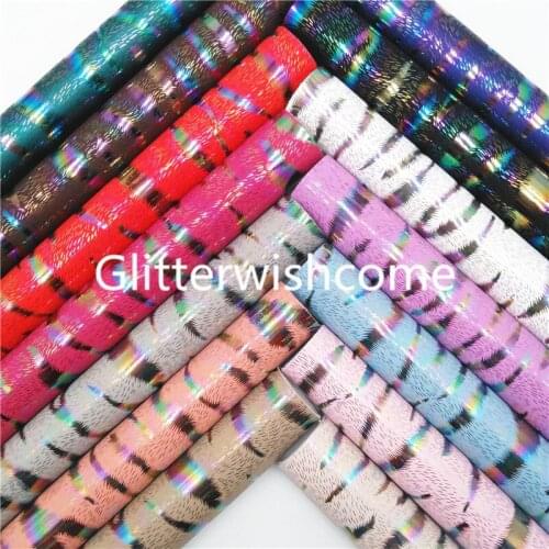 Glitterwishcome 21X29CM A4 Size Synthetic Leather, Metallic Iridescent Tiger Grain Printed Faux Leather Sheets for Bows, GM941A