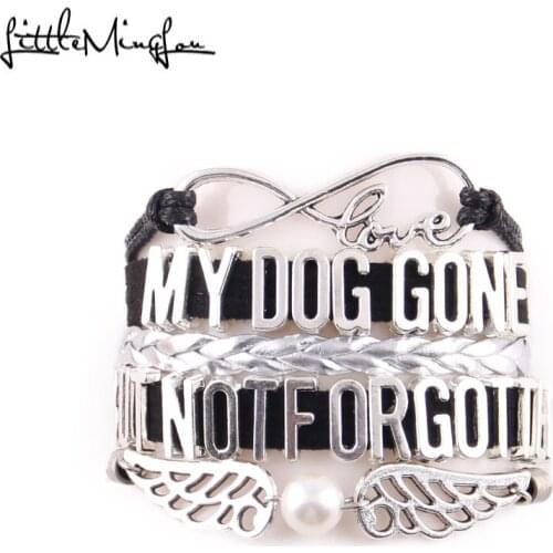 LIttle Minglou My dog gone but not forgotten bracelet wings Simulated pearl charm men bracelets & bangles for women jewelry
