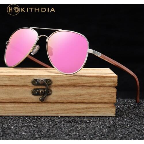 Kithdia Brand Designer Sun Glasses for Women Red Wood Leg With Metal Frame Sunglasses Men Women Wooden Sunglass
