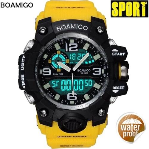 BOAMIGO LED Digital Watch Men Shock Swimming Quartz Rubber Wristwatches Men Sports Watches Waterproof Clock Relogio Masculino