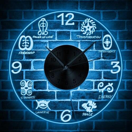 Ghanaian Symbols Tribal Sankofa Decorative Wall Clock West African Word Phrases Illuminated Wall Watch Unique Living Room Decor