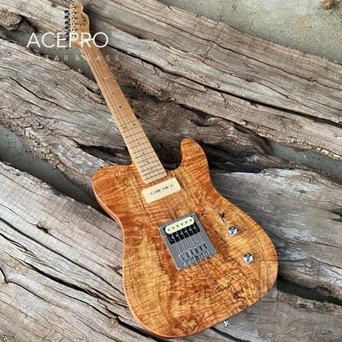 ACEPRO High Quality Electric Guitar, 2 piece Mahogany Body & Spalted Maple top, Abalone dots inlay, White Pearl Tuners