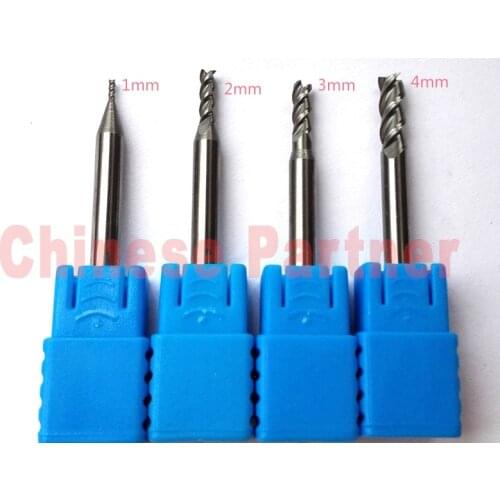 4pcs/lot 1mm,2mm,3mm,4mm HRC50 3Flutes End mill for Aluminum Spiral Bit Milling Cutter Tools Carbide CNC Endmill Router bits