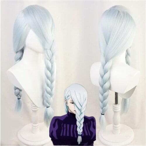 Jujutsu Kaisen Mei Mei Cosplay Wig Light Blue Thick Braids Braided Long Ponytails Synthetic Hair Sorcery Fight Role Play