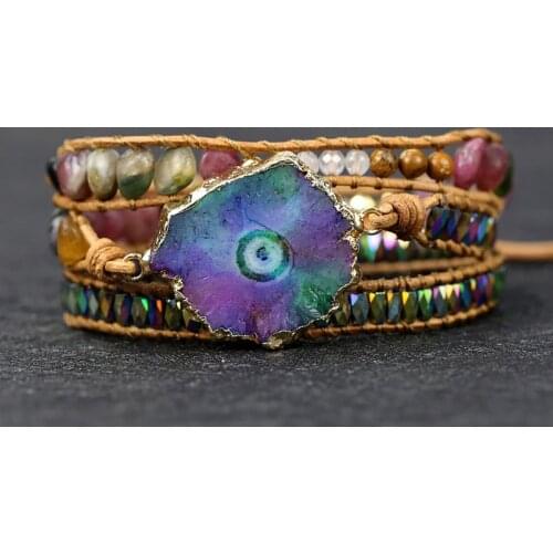 Medusa Bracelet Evil Eye Bracelet Natural Crystal Cluster Hand Woven Vintage Leather Bracelet Multi Layer Lovers Bracelet