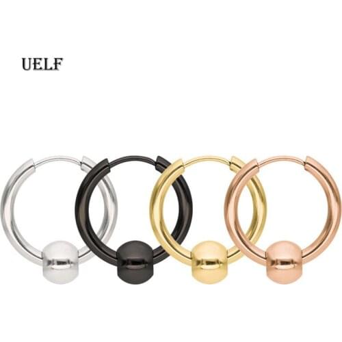 Uelf Cute Hoop Earrings for Women Men Punk Stainless Steel Gold Silver Black Rose Color Huggie Small Earrings