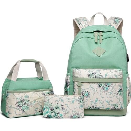 Fashion Flower Printing Women Backpack USB Charge School Bags For Girls Laptop Travel Bagpack Knapsack Mochila