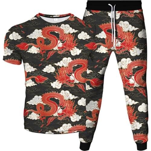 Men Women Fashion Tracksuit Drageon Phoenix Cloud Fish Flower Weed 3D Printed Clothes Suits T-Shirt+Jogger Pants 2Pcs Sets S-6XL