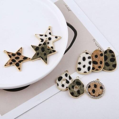 Newest Leopard Style WoolFelt Alloy Jewelry DIY Charms Kawaii Star Waterdrop Hollow oru Round Fashion Earring Necklace Pendants