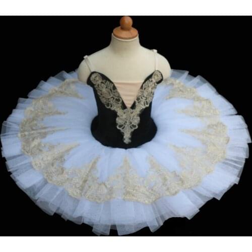 New Children Black Top White Skirt Ballet Dress Swan Lake Pancake Tutu Bailarina Party Girls Halloween Costume Ballet Tutu Wear