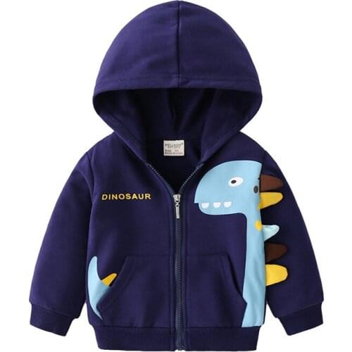Boys Cartoon Dinosaur Jacket Hooded Casual Clothing Children Long Sleeve Zipper Spring New Outerwear for Kid Vitality Coat