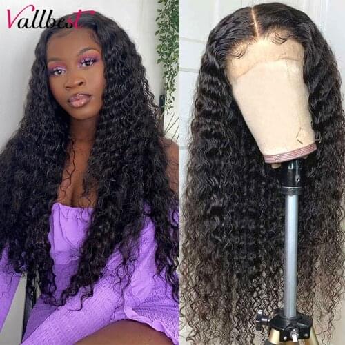 Vallbest Hair Deep Wave Lace Part Wig Brazilian Remy Hair T Part Wig 13*1+4*1 150 Density Pre Plucked With Baby Hair For Woman