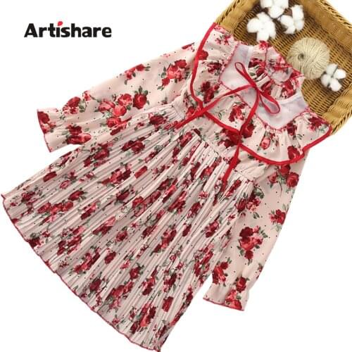 Girl Dresses Rose Floral Party Dress For Girls Teenage Kids Dress Spring Autumn Clothes Girl 6 8 10 12 14