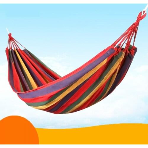 Portable Hammock Outdoor Single 2 Person Hammock Garden Sports Home Travel Camping Swing Canvas Stripe Hang Bed Hammock Red