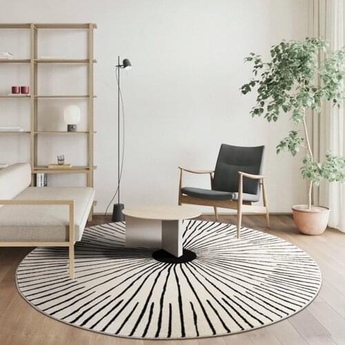 Post modern round shaped geometric area rug big size Nordic style black and white striped home decoration carpet