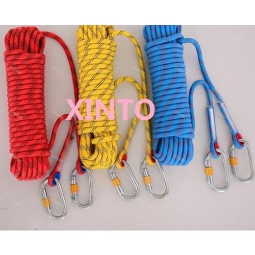 40--50M, 1200-3600KG,10MM--16MM, 2pcs alloy steel hook, Outdoor safety belt mountaineering climbing cable harness life-saving