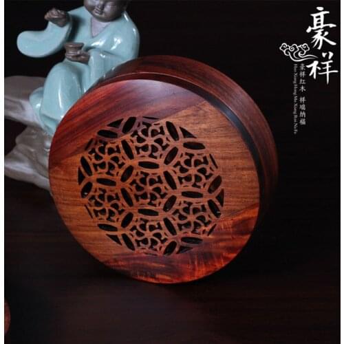 Rosewood circular hollow diamond flower roulette incense censer rosewood box new wood Incense supplies