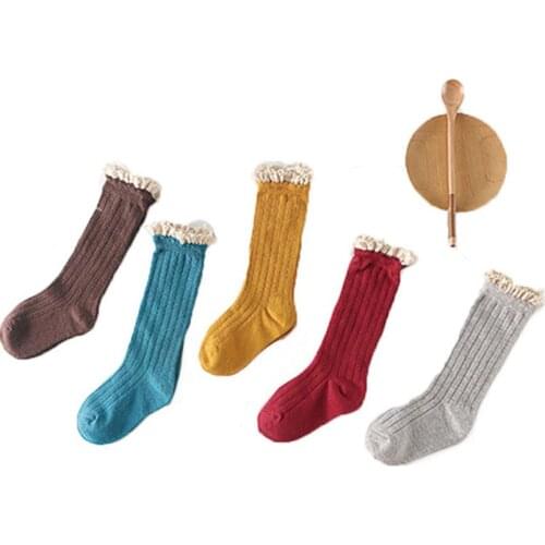 3-12Yrs School girls socks fall cotton solid color stripe knee high long socks for girls booties socks children leg wamrer