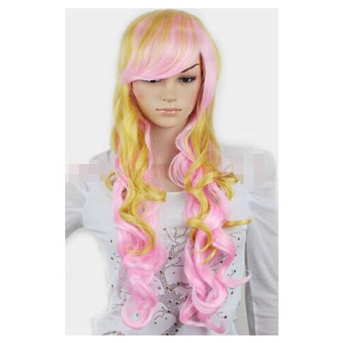 Suyushun11062++Moda Mulheres de Cabelo Longo Louro Ondulado peruca Rosa Lolita Anime Quente