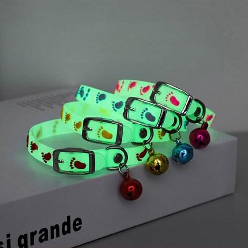 Glowing Dog Cat Collar Anti-Loss Fluorescent Silicone Collar Necklace with Bells Neck Ring Cat Dog Accessories