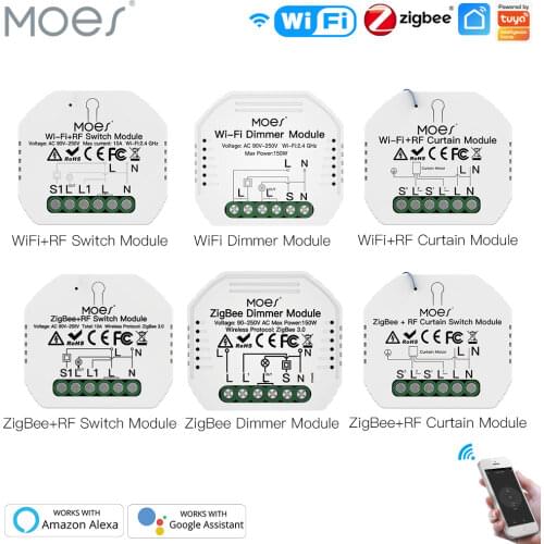 Moes Smart ZigBee WiFi Switch Module Light Dimmer Curtain Switch Smart Life App Remote Control Alexa Google Home Voice Control