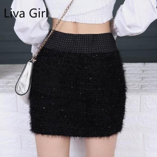 Velvet Skirts Sexy Hip Skirt for Women Party Elastic Skirts High Fashion Stretch Club Pencil Mini Black Skirt Skinny Skirt Lady