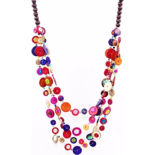 Boho Jewelry Ethnic Bohemian Necklace 2020 Fashion Color Shine Beads Coconut Slice Pendants Vintage Maxi Long Chain