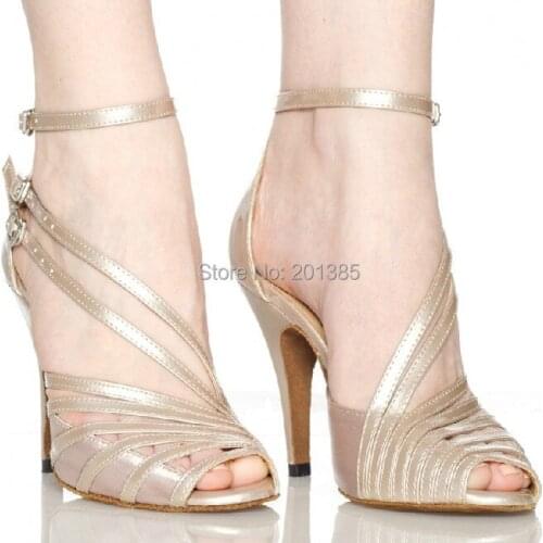 New Ladies Flesh Satin Patent Leather Straps Ballroom Latin Samba Salsa Tango Dance Dancing Shoes Sale