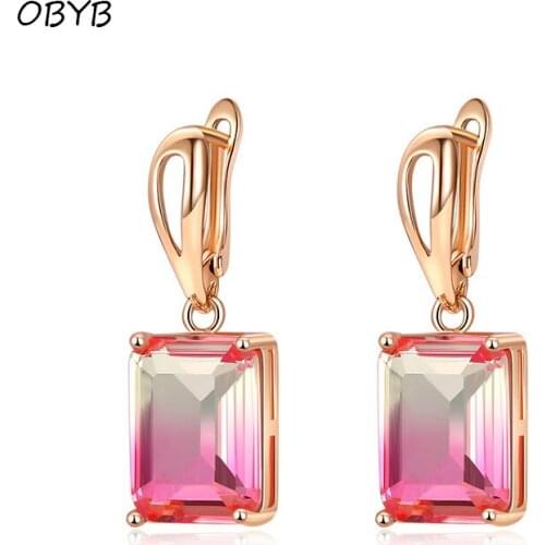 Women Earrings 2021 Trendy Colorful Crystal Zircon Pendant Square Gradient Color Boho Statement Jewelry Earrings Girlfriend Gift