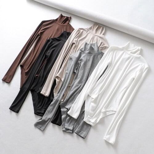 Sexy Cotton Rompers Women Bodysuit Turtleneck Long Sleeve Regular Zipper Jumpsuits Women Fashion Streetwear Outfits Overalls