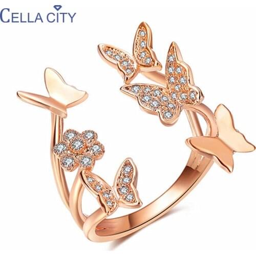 Cellacity Resizable Ring for Women Silver 925 Jewelry Butterfly Flowers Rose Gold Color Female Temperament Accessory for Dating