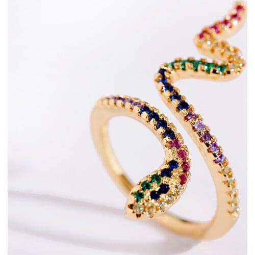 2021 Joyeria Mujer Stackable Snake Ring Womens Gold Transparent CZ Punk Rock Ring Animal Jewelry