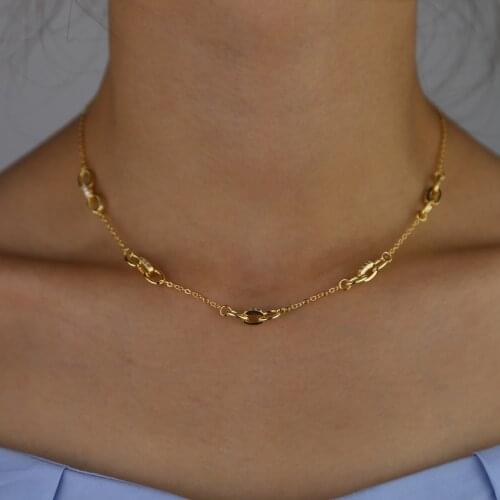 Gold color circle link chain charm women necklace European Rock HIP HOP Chain necklaces