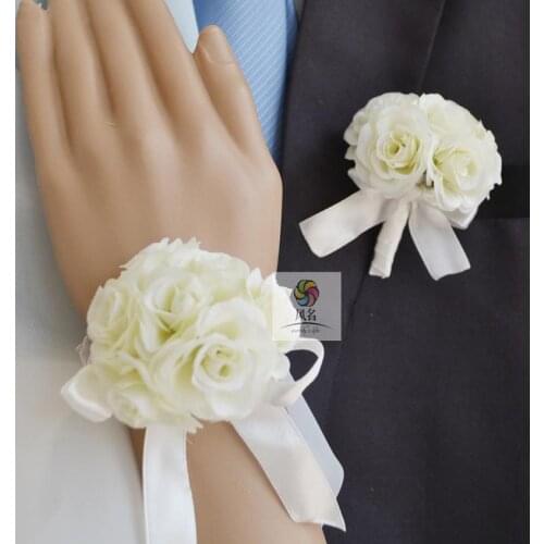 Handmade Wedding Corsages Groom Boutonniere Bride Bridesmaid Mom Hand Wrist Flower Artificial Rose Flowers Prom Corsage Flower
