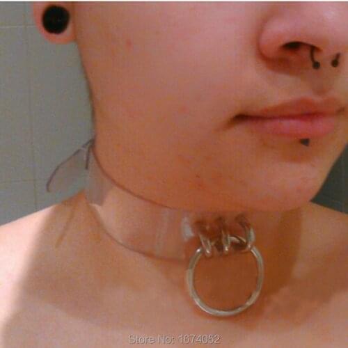 100% Handcrafted Fashion Jewelry Cosplay Clear Vinyl 90s Choker Hanging O Round PVC Collar Necklace