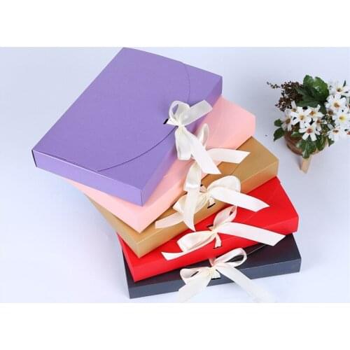 200pcs 26x17.5x3.5cm Large Gift Box Cosmetic Bottle Scarf clothing Packaging Color Paper Box with ribbon Underwear packing box