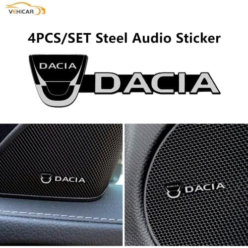 VEHICAR 4PCS Car Audio Sticker Center Console Stickers for DACIA DIY Interior Aluminum 3D Sticker Air Panel Decoration DIY Badge