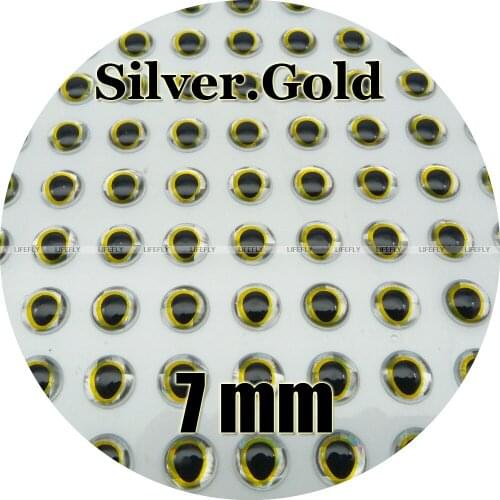 7mm 3D Silver.Gold / Wholesale 700 Soft Molded 3D Holographic Fish Eyes, Oval Pupil, Fly Tying, Jig, Lure Making, Craft