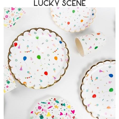 8Pcs Christmas Balloon Paper Cups Plates and Napkins Wedding Birthday Party Disposable Party Dinnerware S01162