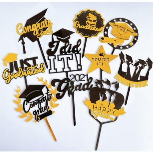 Happy Graduation Acrylic Cake Topper Black Trencher Hat I did IT Cake Topper To Celebrate Gration Cake Decorations Supplies