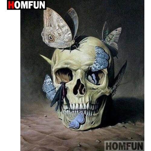 HOMFUN Diy 5d Diamond Painting "Skull butterfly" Cross Stitch Square Round Diamond Embroidery Handwork Rhinestone Art A27336