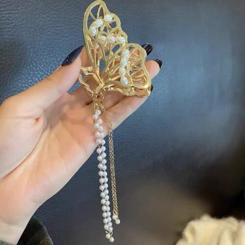Butterfly Hair Clips Tassels Hair Claw Clips Hollow Non-slip Butterfly Pendant Hair Catch Jaw Clamp Hair Accessories 066F