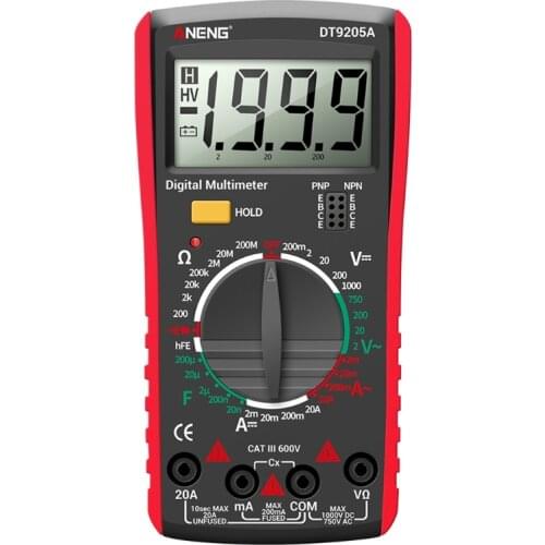 AN9205A AC DC Digital Multimeter Test Voltmeter Resistance Capacitance LCD Display 2000 counts Transistor Diode Meter Tester